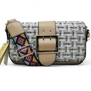 Taupe Tweed Crossbody Purse with Guitar Strap